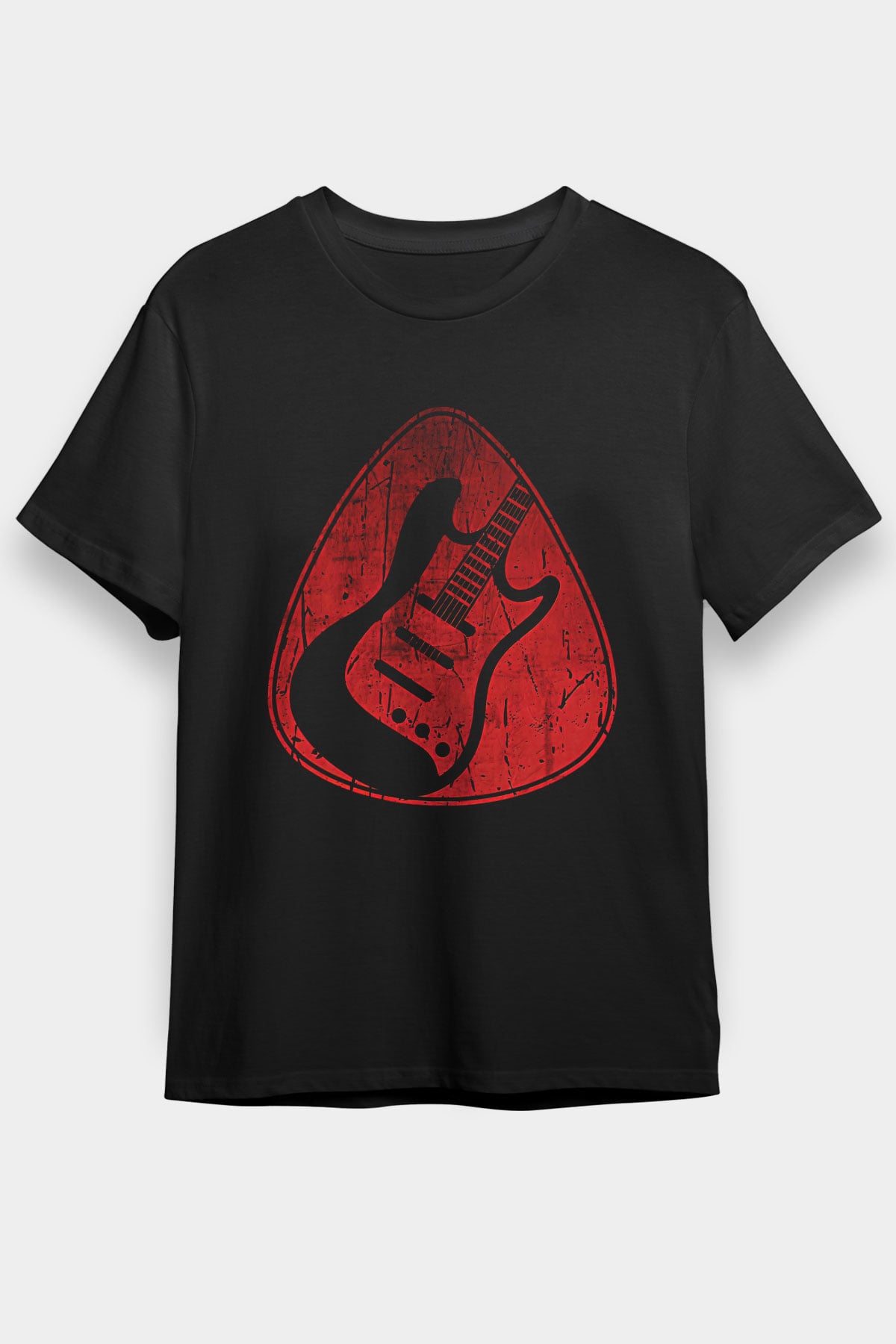 Elektro Gitar Baskılı Unisex Siyah Tişört - Tshirt