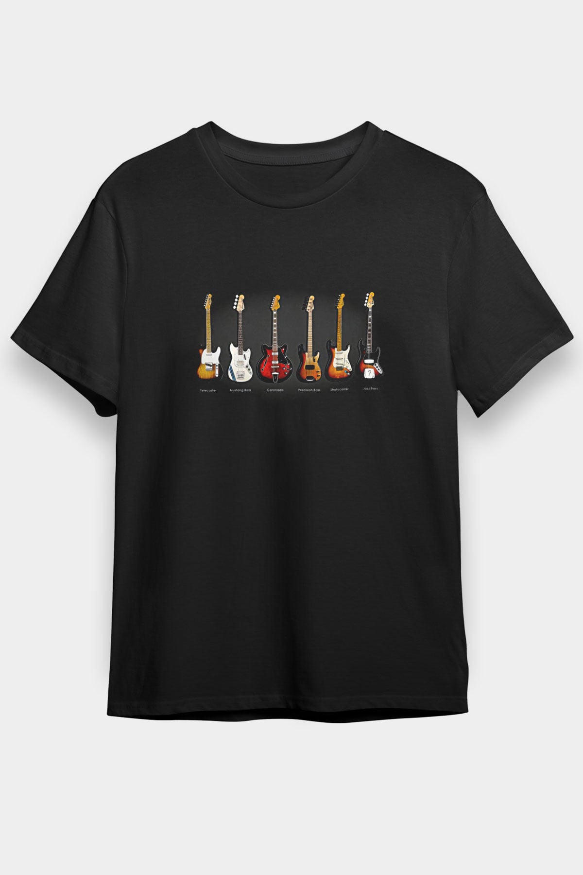 Elektro Gitar Baskılı Unisex Siyah Tişört - Tshirt