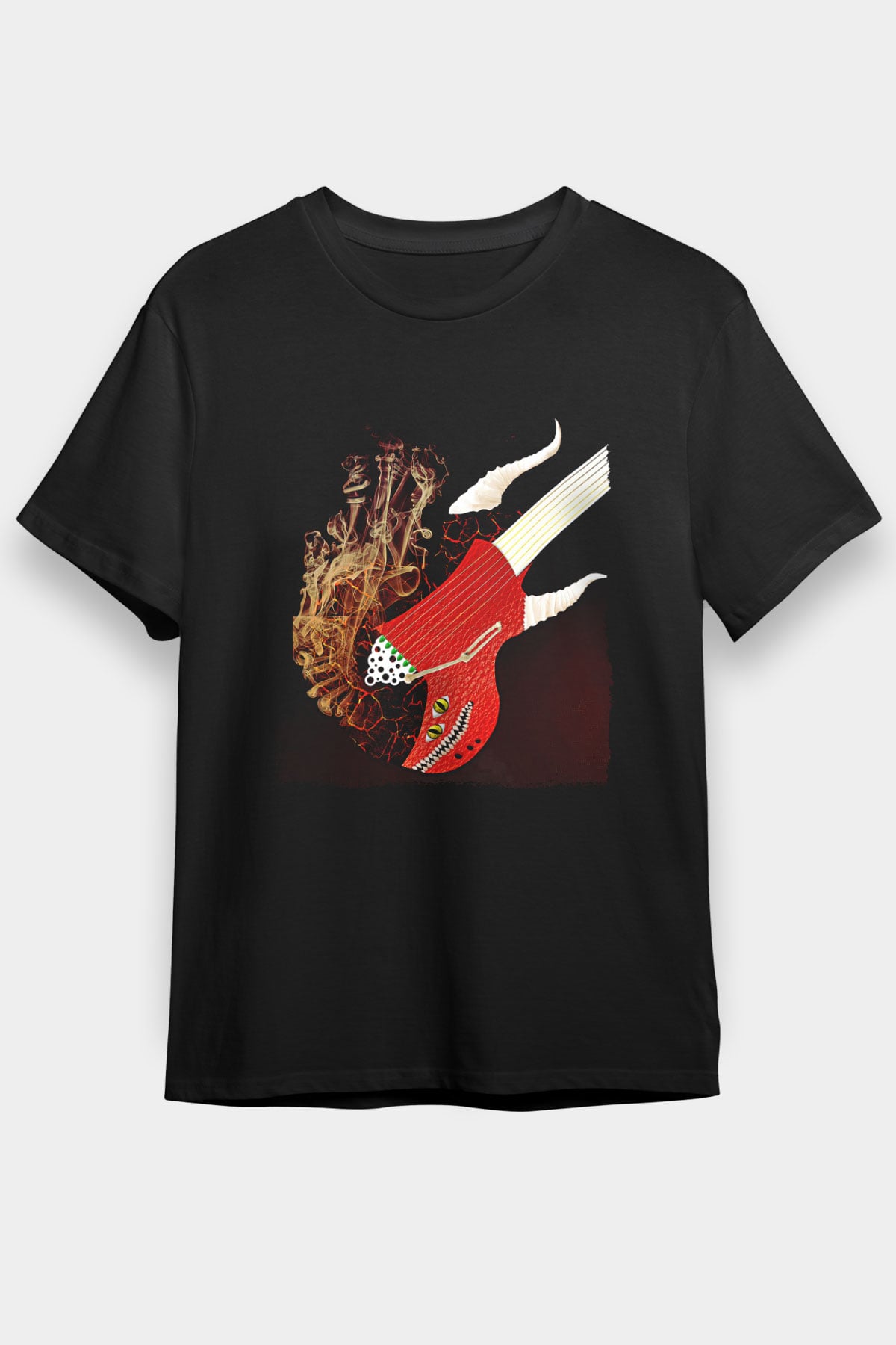 Elektro Gitar Baskılı Unisex Siyah Tişört - Tshirt