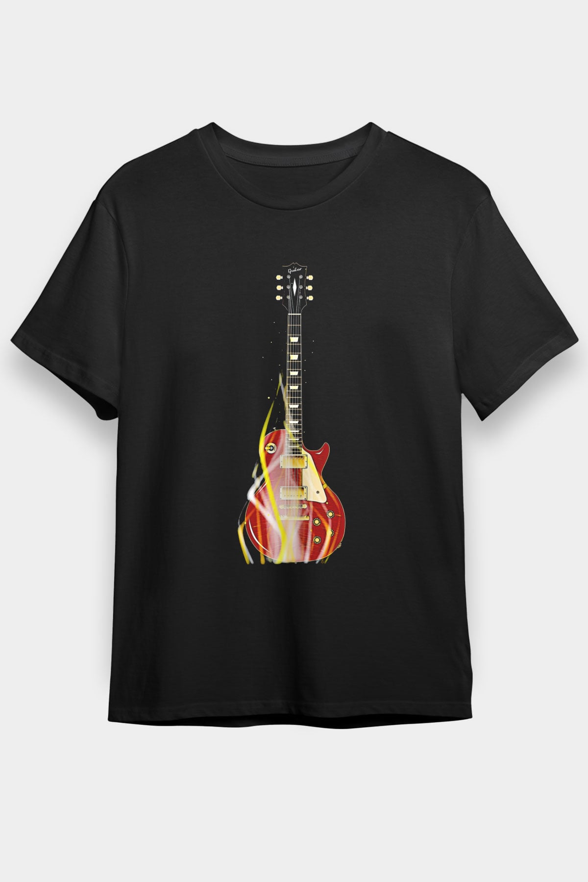 Elektro Gitar Baskılı Unisex Siyah Tişört - Tshirt