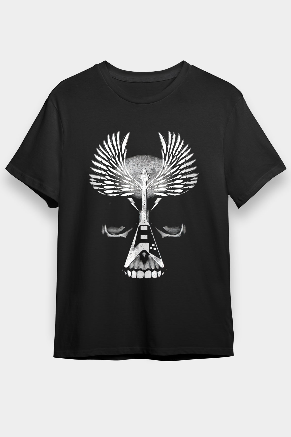 Elektro Gitar Baskılı Unisex Siyah Tişört - Tshirt