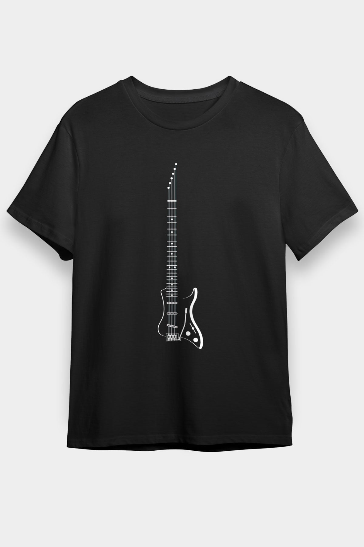 Elektro Gitar Baskılı Unisex Siyah Tişört - Tshirt
