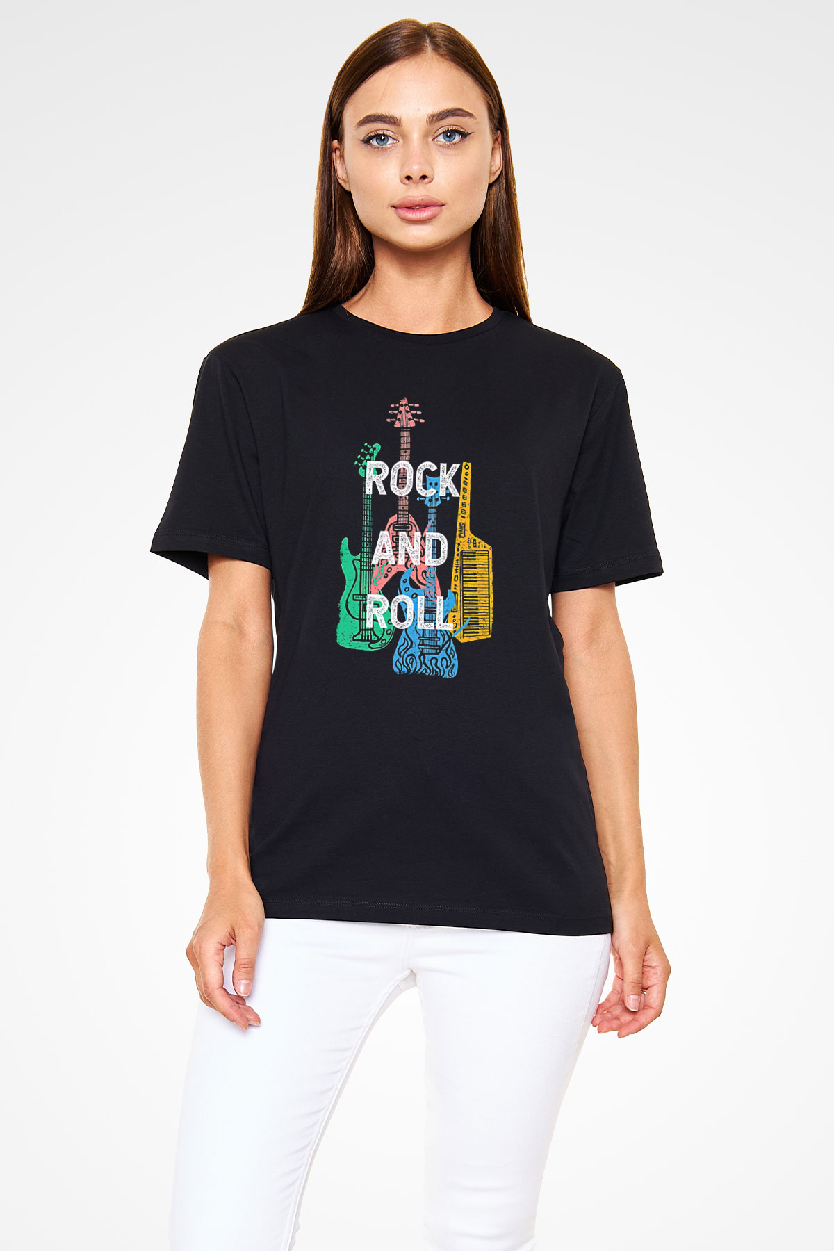 Elektro Gitar Baskılı Unisex Siyah Tişört - Tshirt