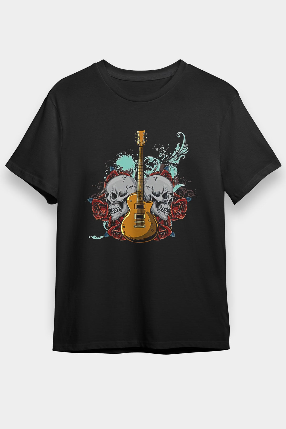 Elektro Gitar Baskılı Unisex Siyah Tişört - Tshirt