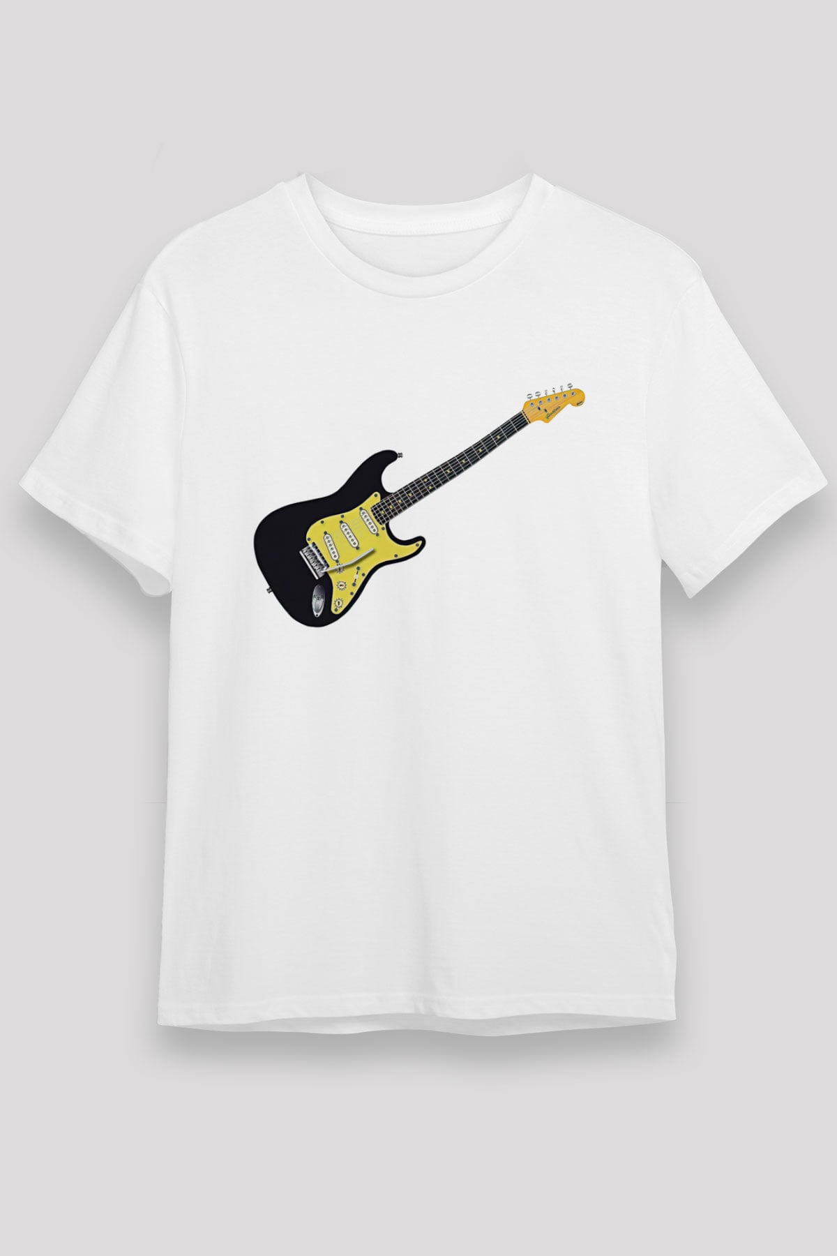 Elektro Gitar Unisex Baskılı Beyaz Tişört - Tshirt