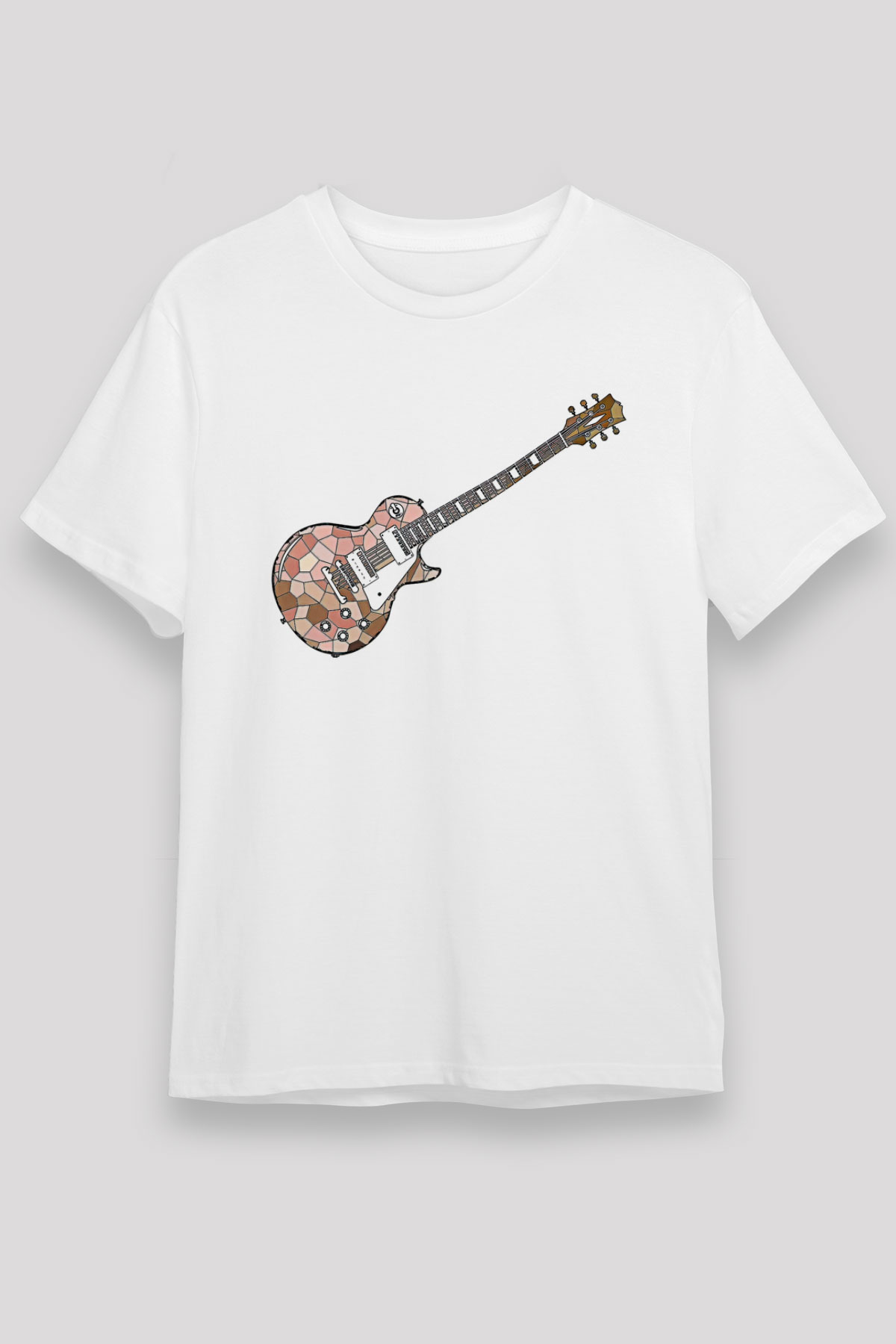 Elektro Gitar Unisex Baskılı Beyaz Tişört - Tshirt