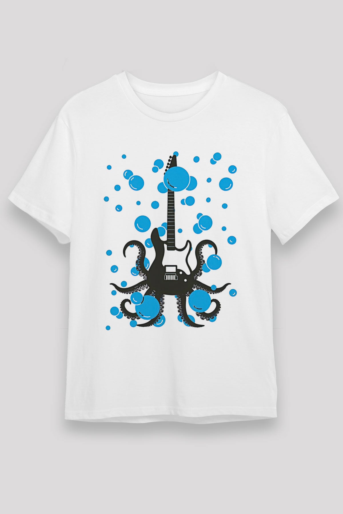 Elektro Gitar Unisex Baskılı Beyaz Tişört - Tshirt
