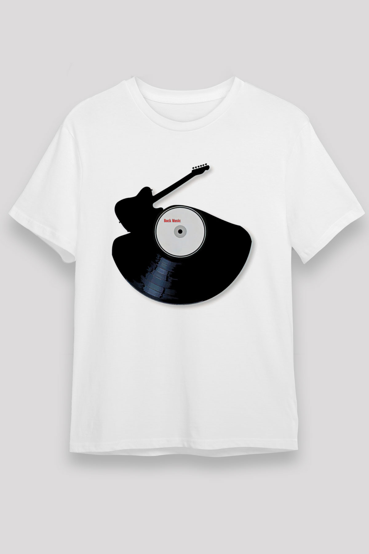 Elektro Gitar Unisex Baskılı Beyaz Tişört - Tshirt