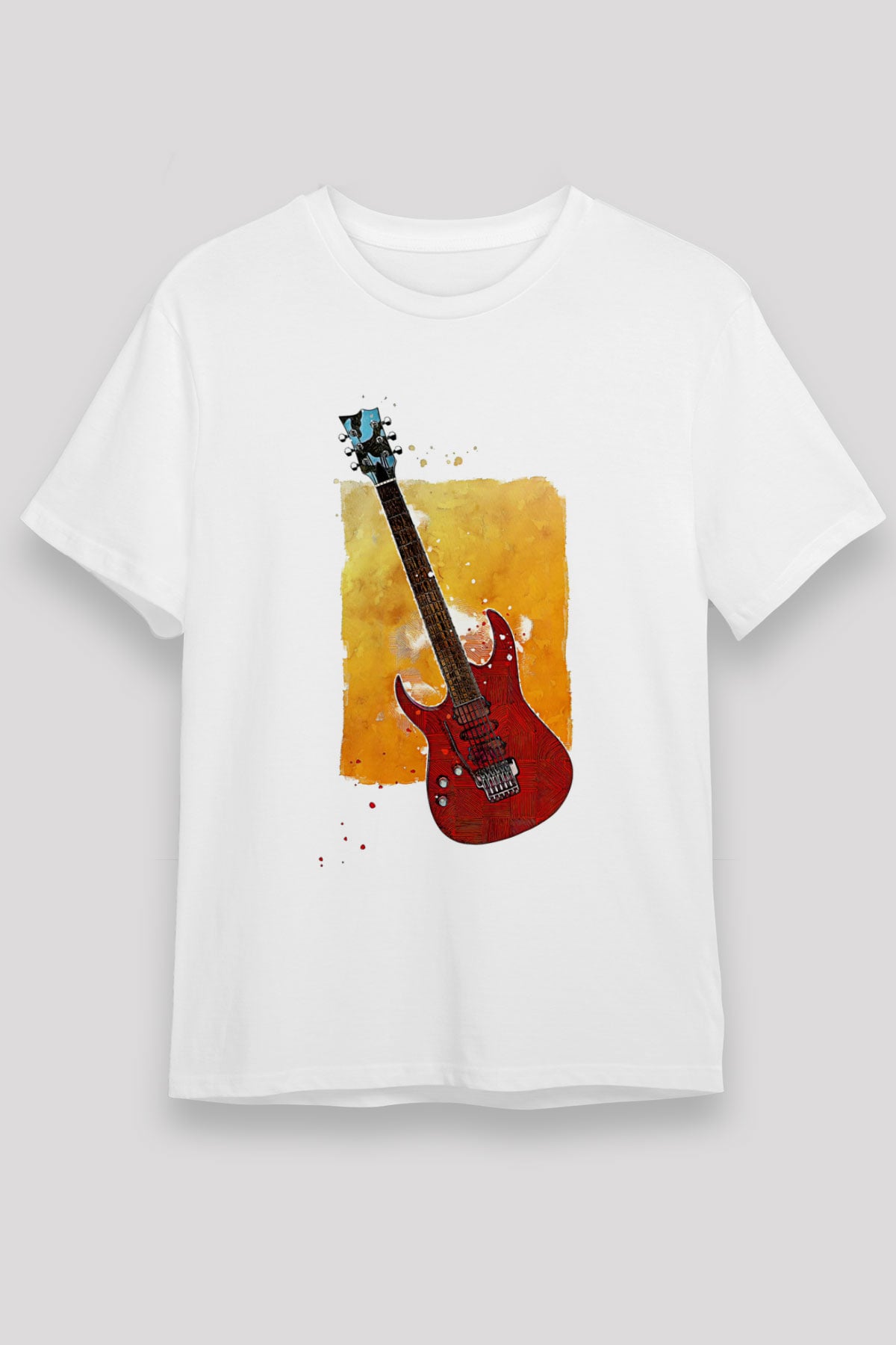 Elektro Gitar Unisex Baskılı Beyaz Tişört - Tshirt