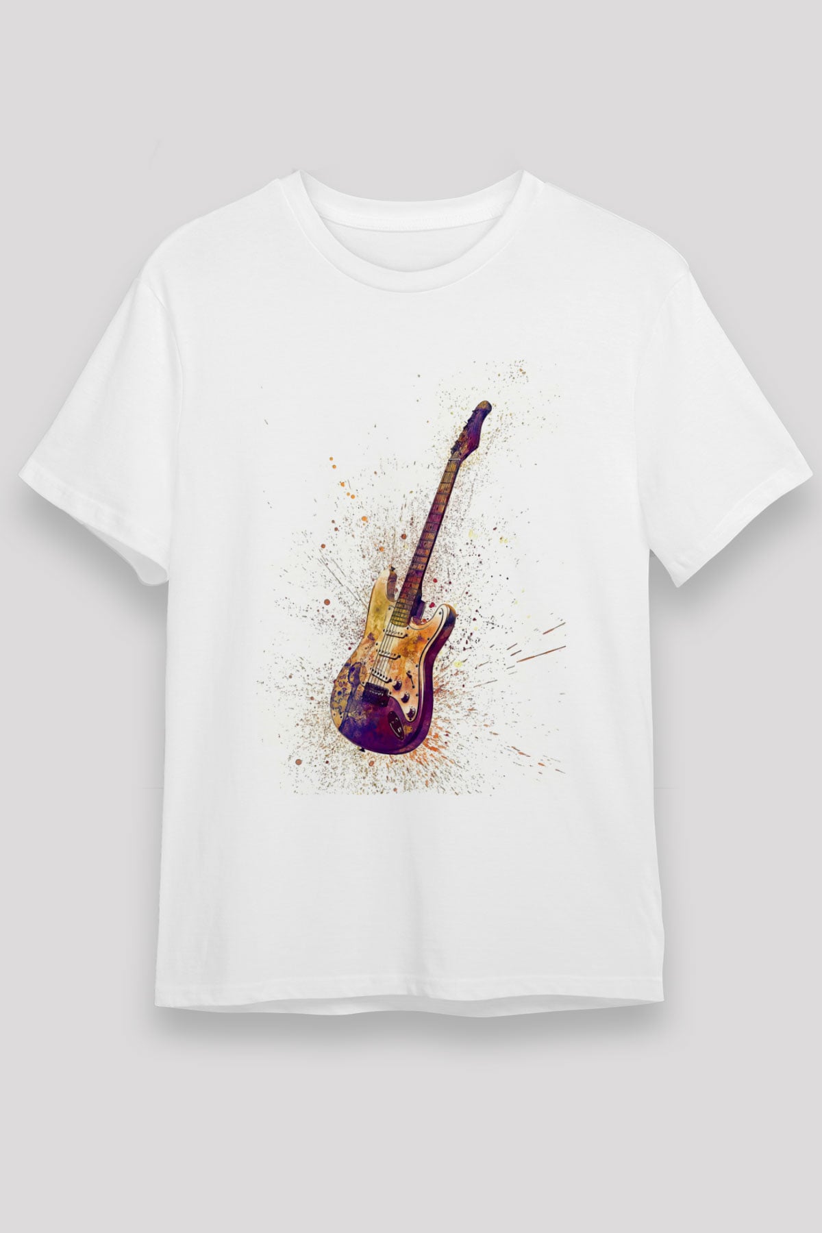 Elektro Gitar Unisex Baskılı Beyaz Tişört - Tshirt