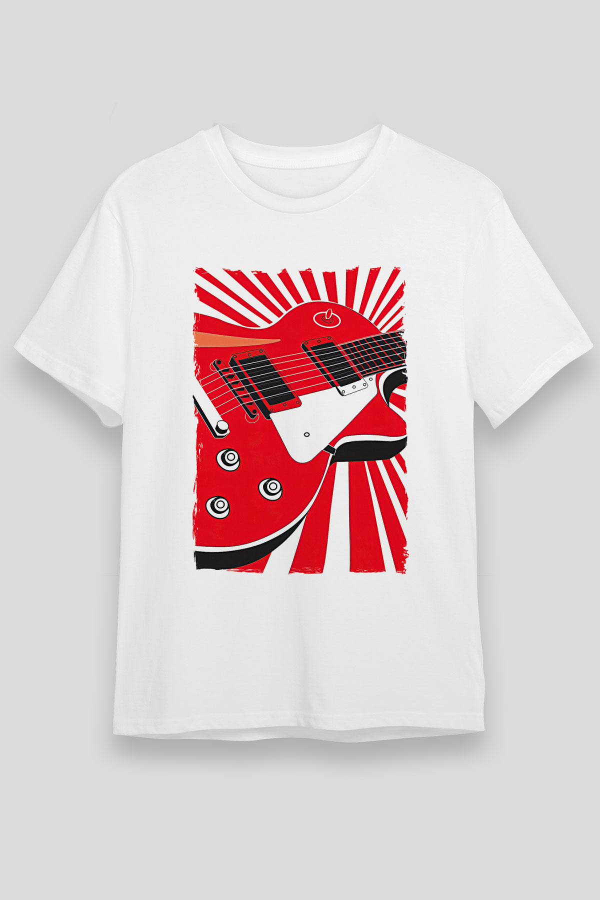 Elektro Gitar Unisex Baskılı Beyaz Tişört - Tshirt