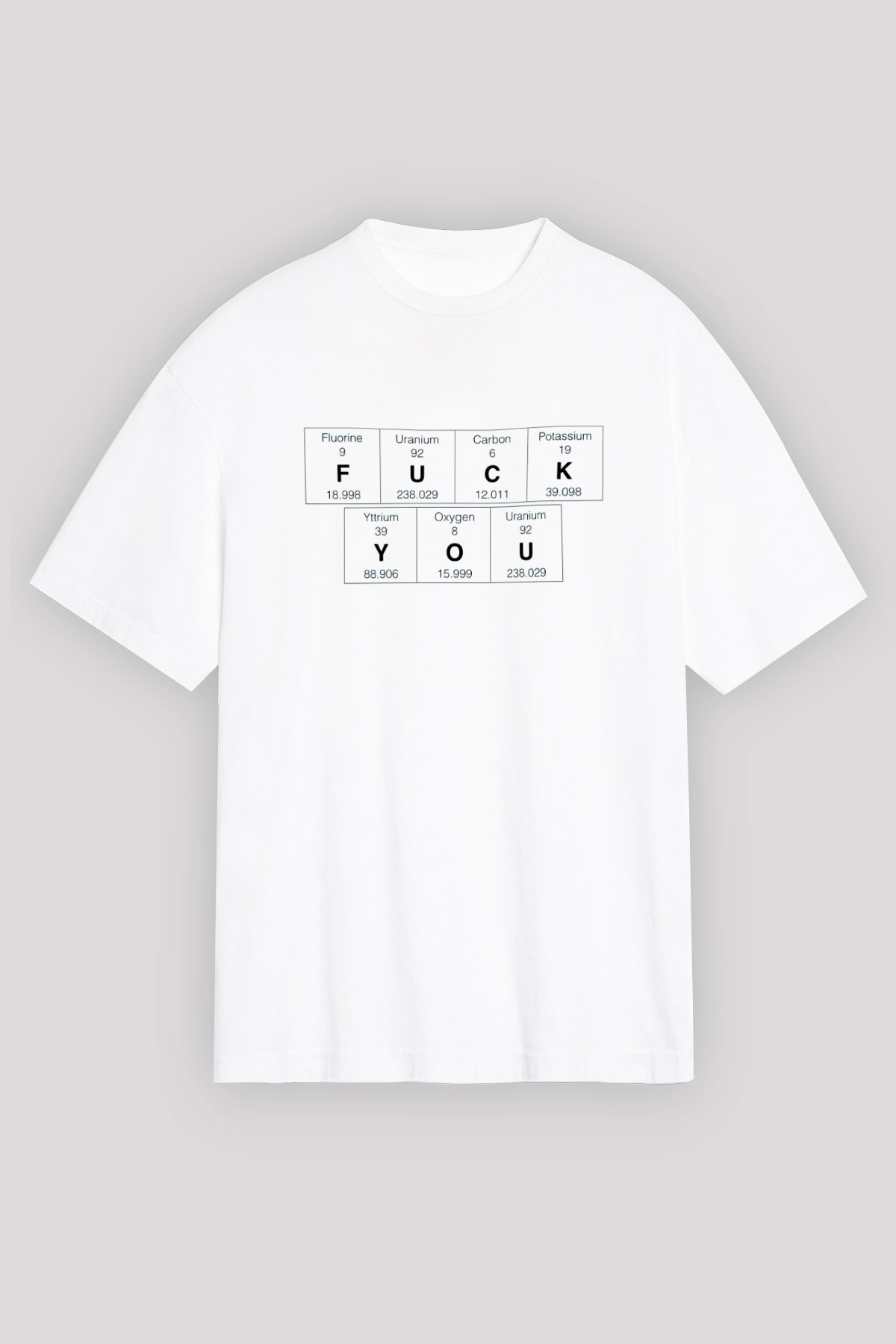 Elementler Uranyum Karbon Baskılı Unisex Beyaz Oversize Tişört