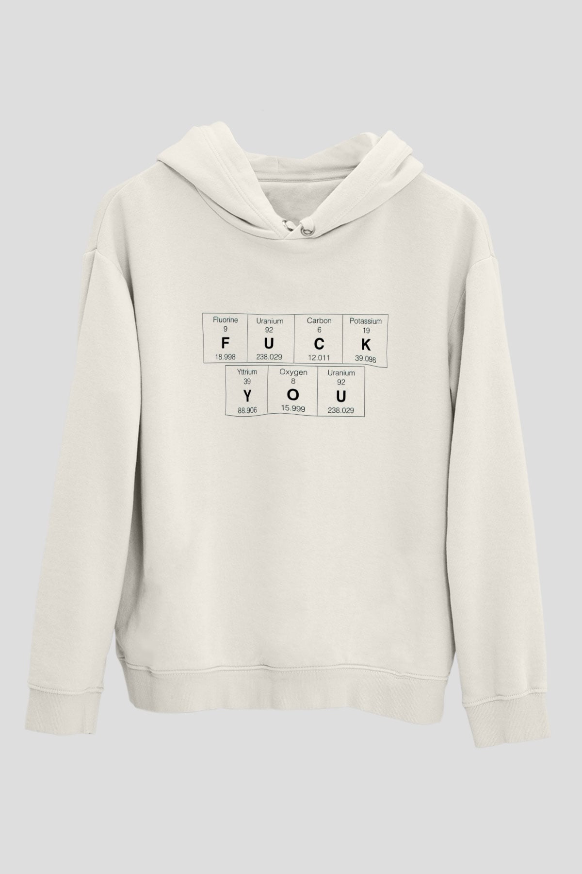 Elementler Uranyum Karbon Baskılı Unisex Beyaz Hoodie