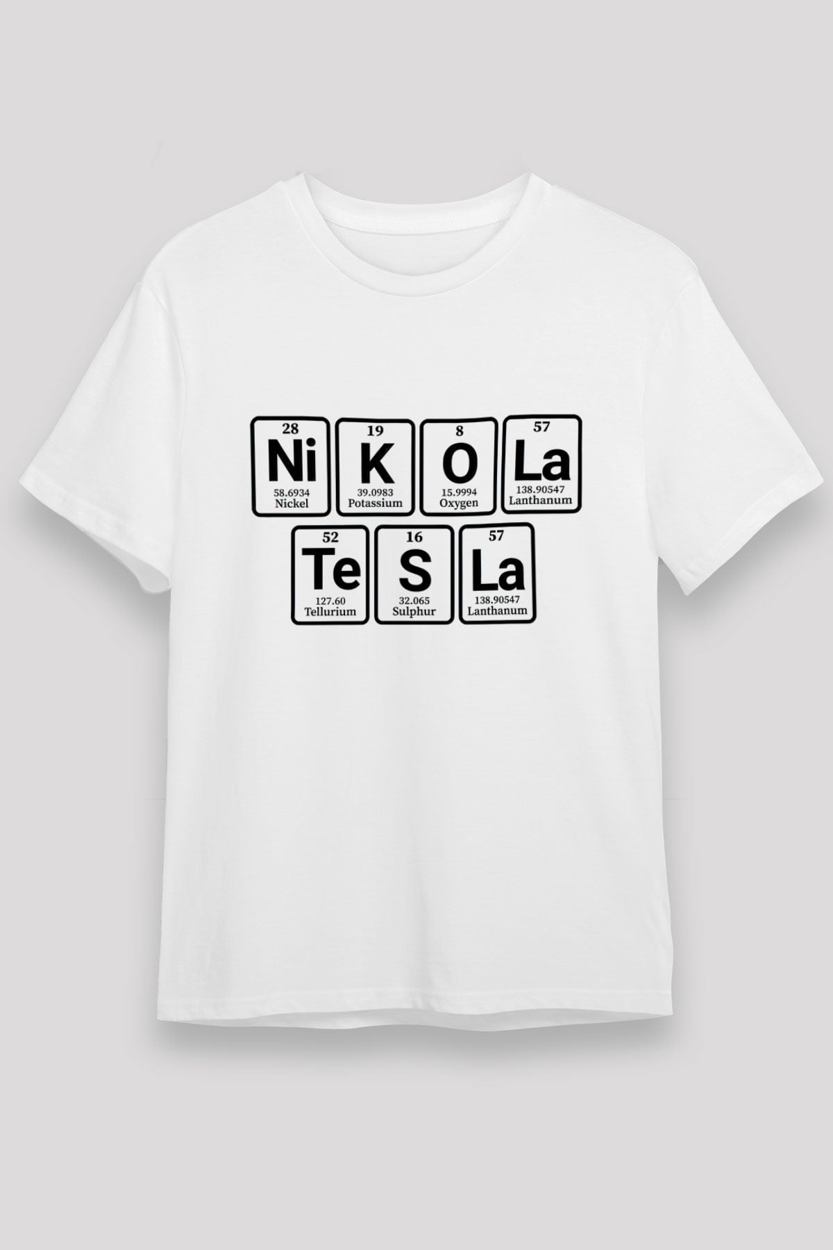 Elementlerden Oluşan Nikola Tesla Baskılı Unisex Beyaz Tişört