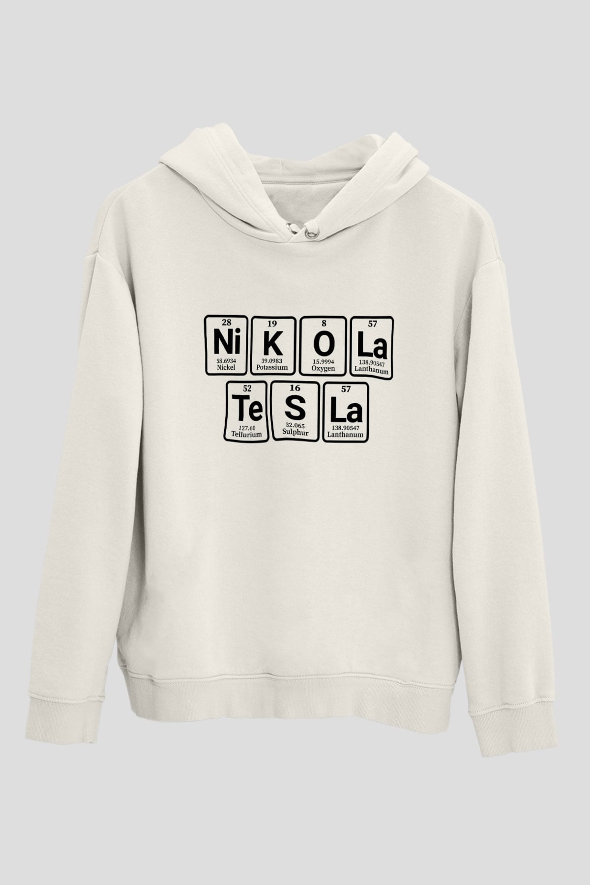 Elementlerden Oluşan Nikola Tesla Baskılı Unisex Beyaz Hoodie