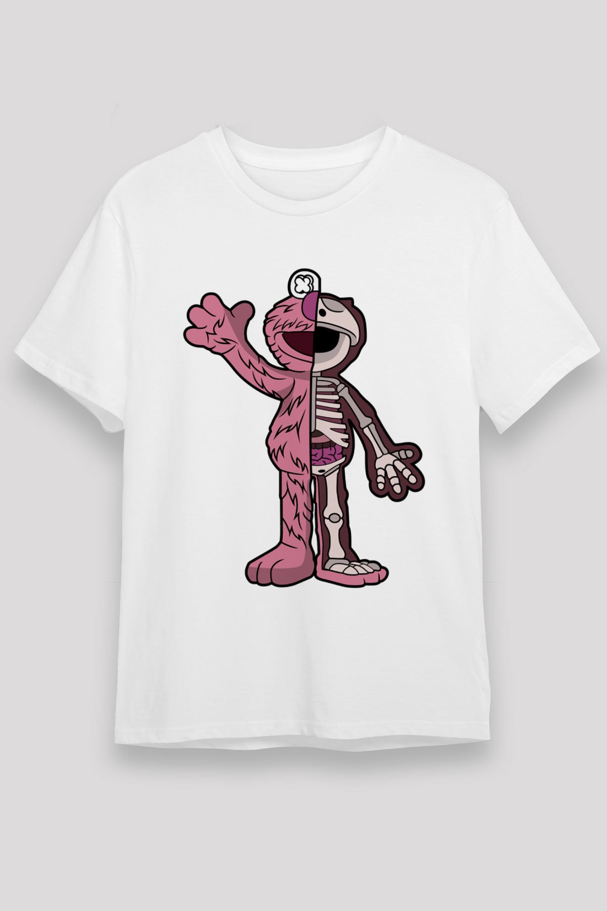 Elmo Half Skeleton Baskılı Unisex Beyaz Tişört