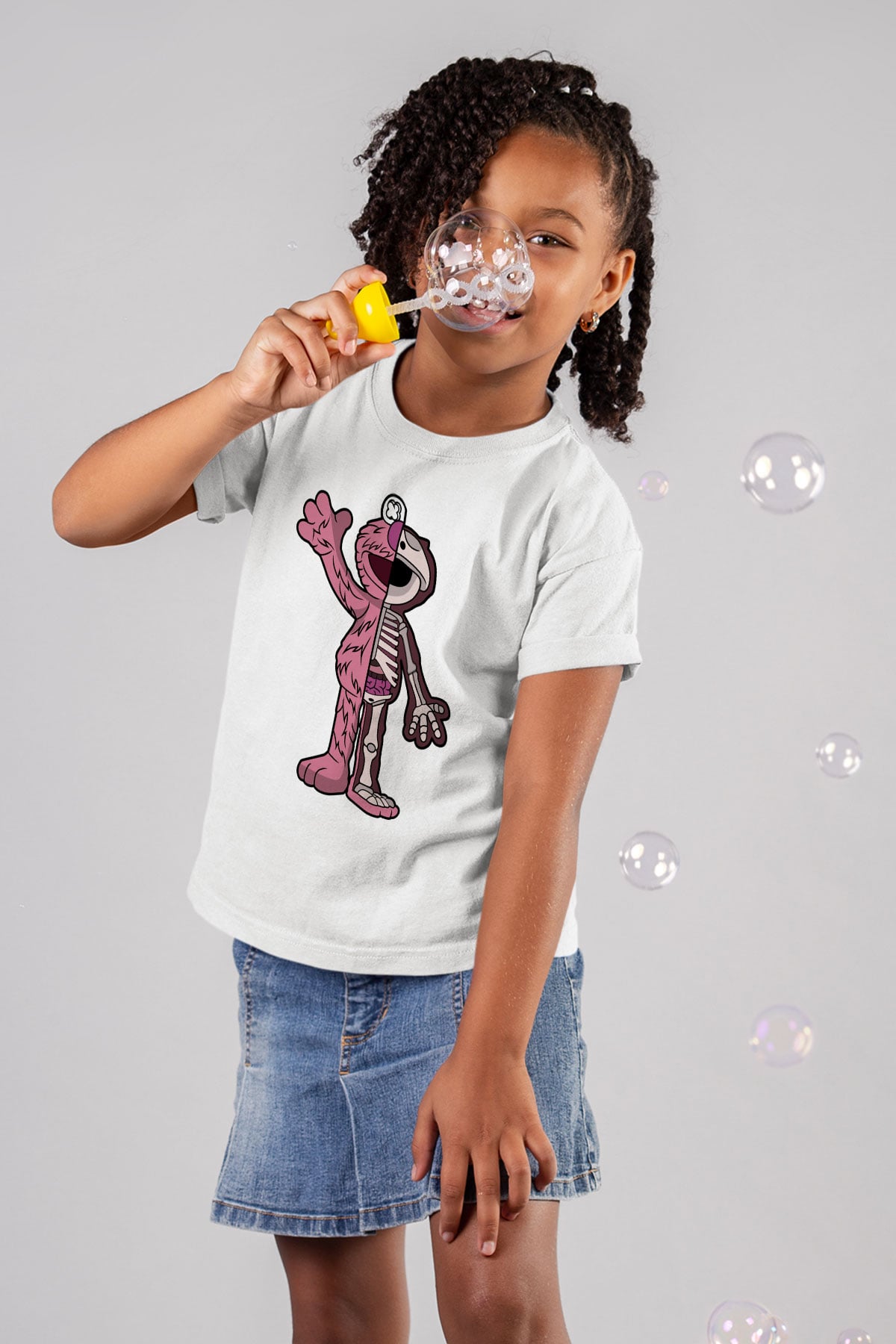 Elmo Half Skeleton Baskılı Unisex Beyaz Çocuk Tişört