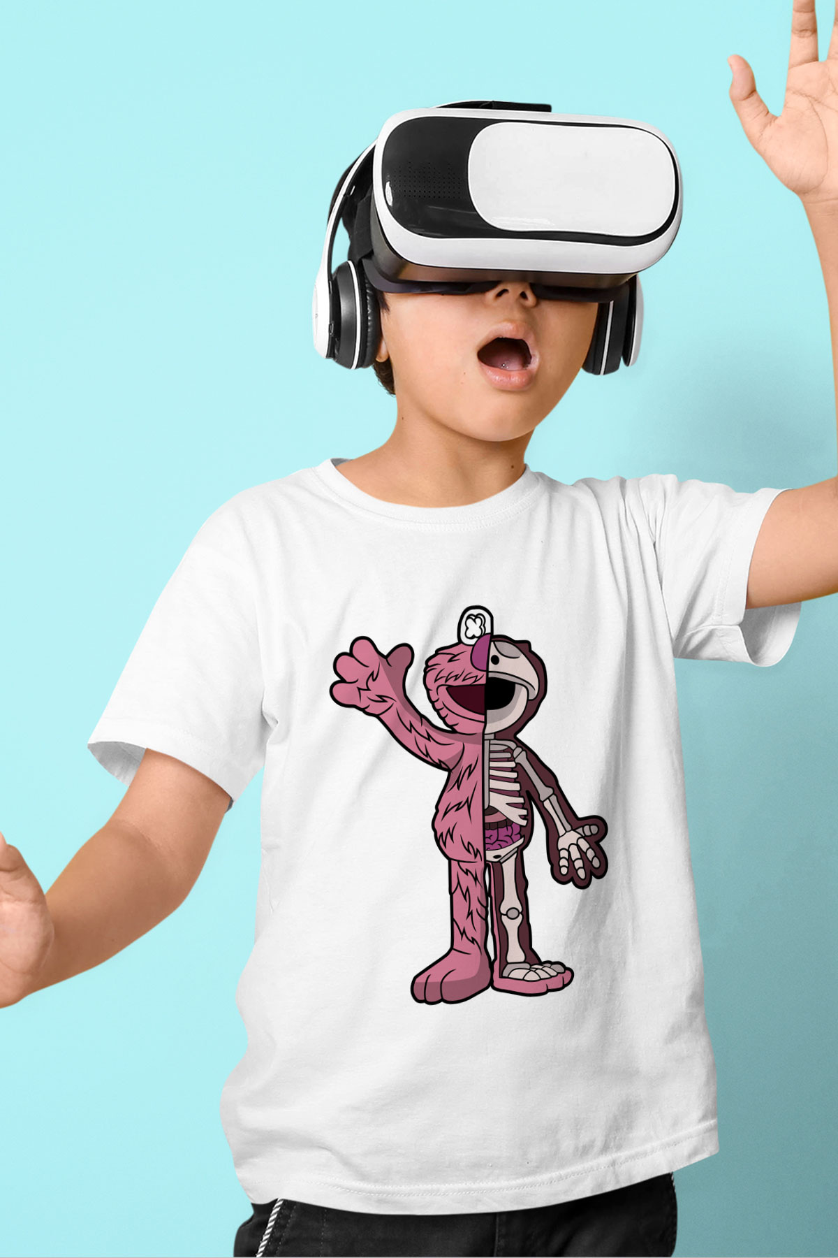 Elmo Half Skeleton Baskılı Unisex Beyaz Çocuk Tişört