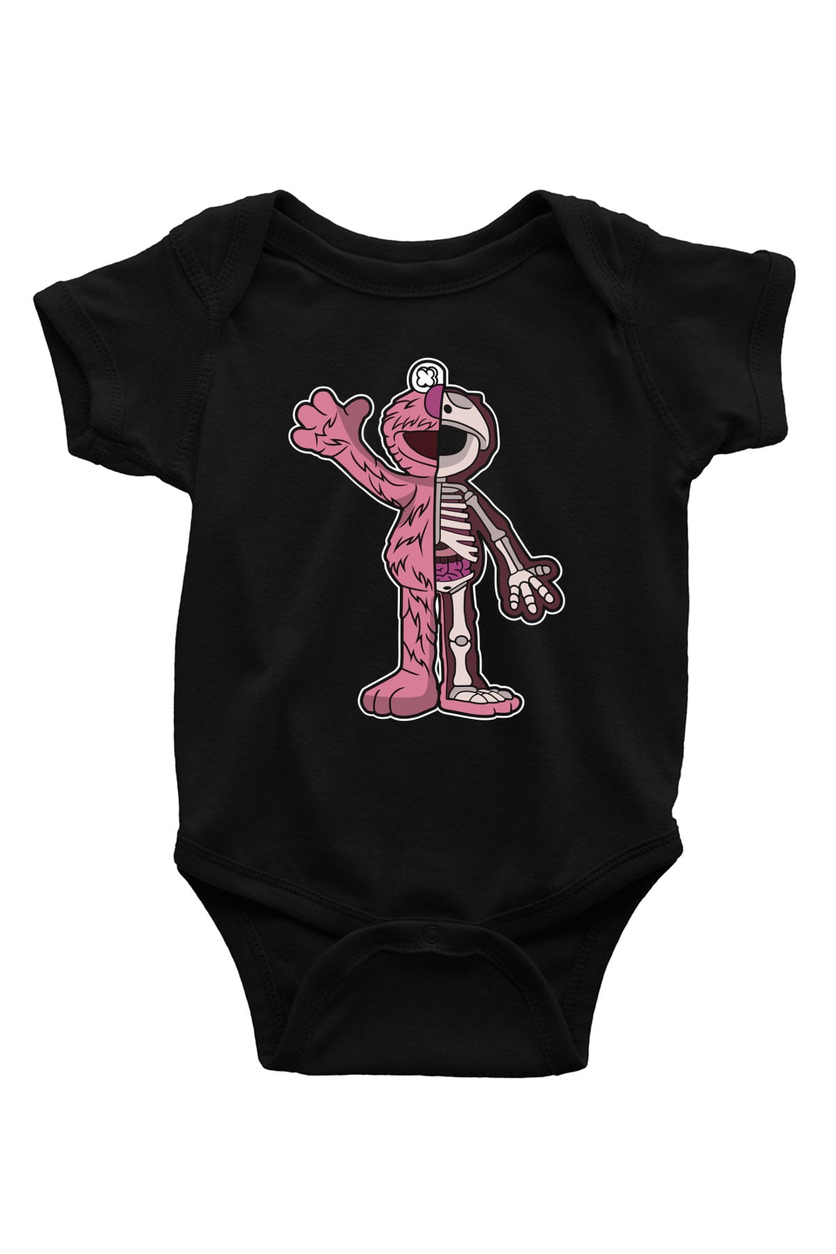 Elmo Half Skeleton Baskılı Unisex Siyah Bebek Body - Zıbın