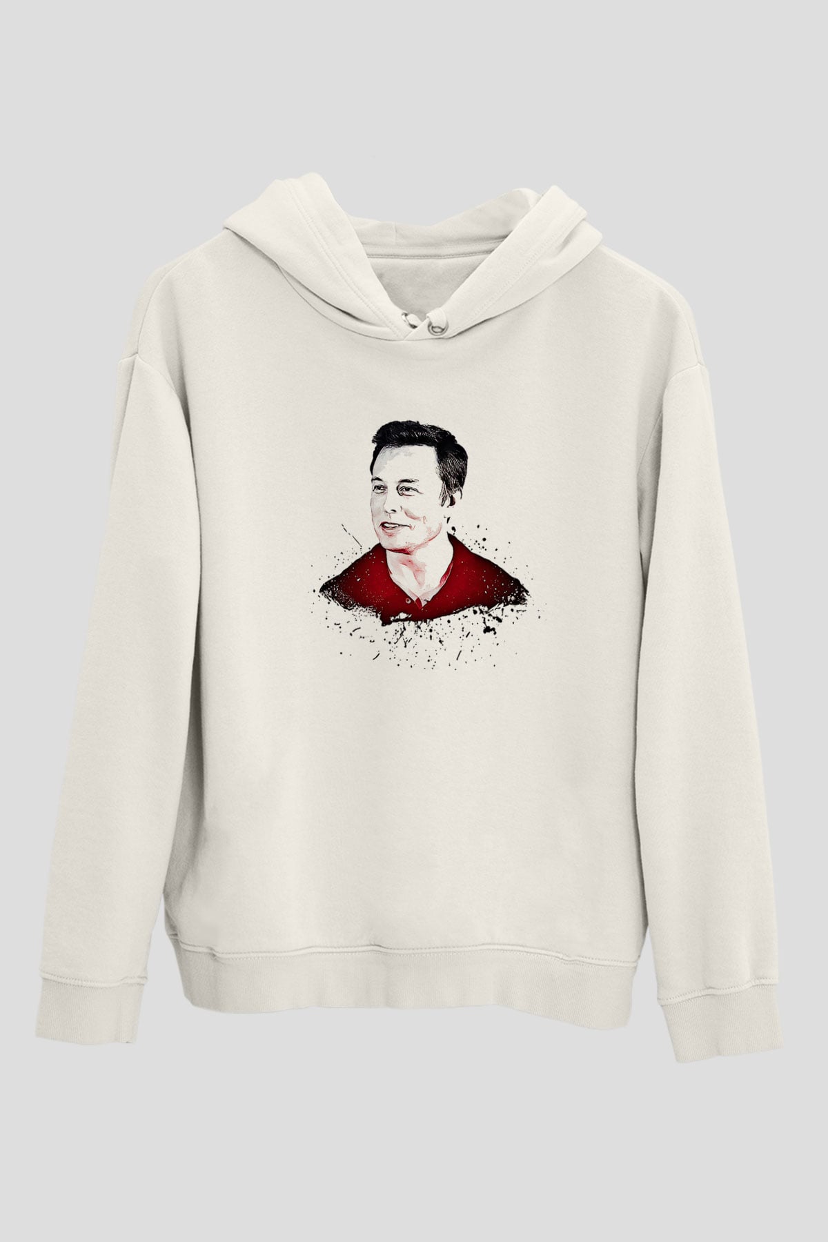Elon Musk Baskılı Beyaz Unisex Kapüşonlu Sweatshirt