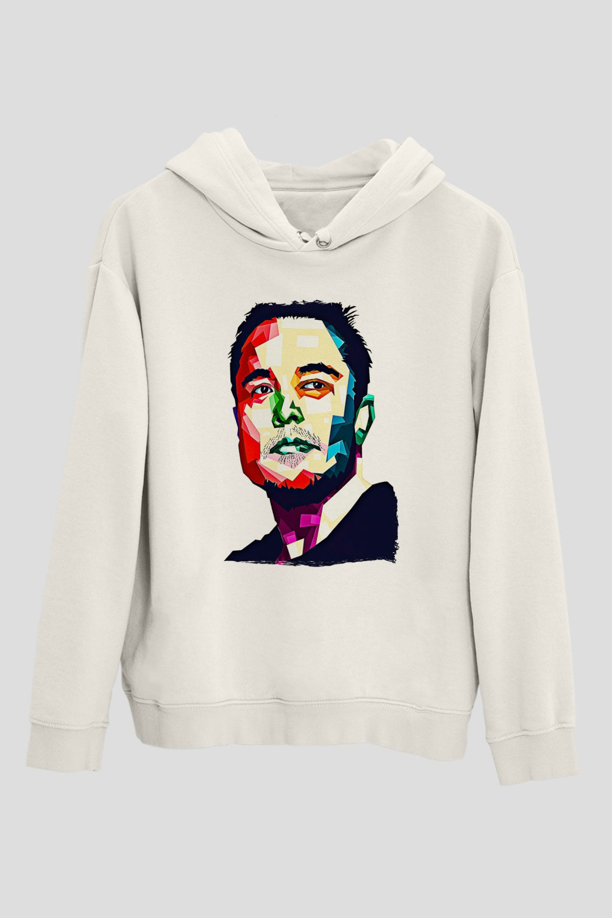 Elon Musk Baskılı Beyaz Unisex Kapüşonlu Sweatshirt