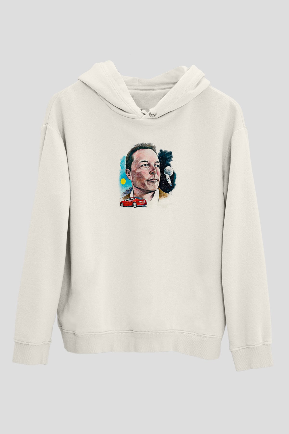 Elon Musk Baskılı Beyaz Unisex Kapüşonlu Sweatshirt