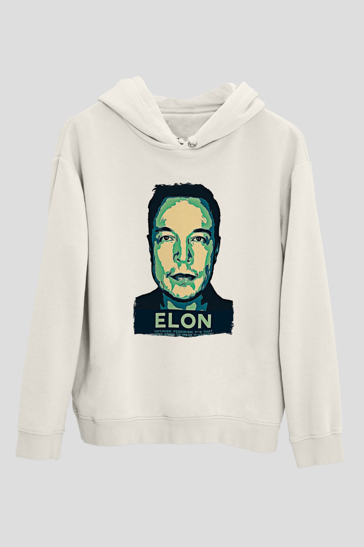 Elon Musk Baskılı Beyaz Unisex Kapüşonlu Sweatshirt