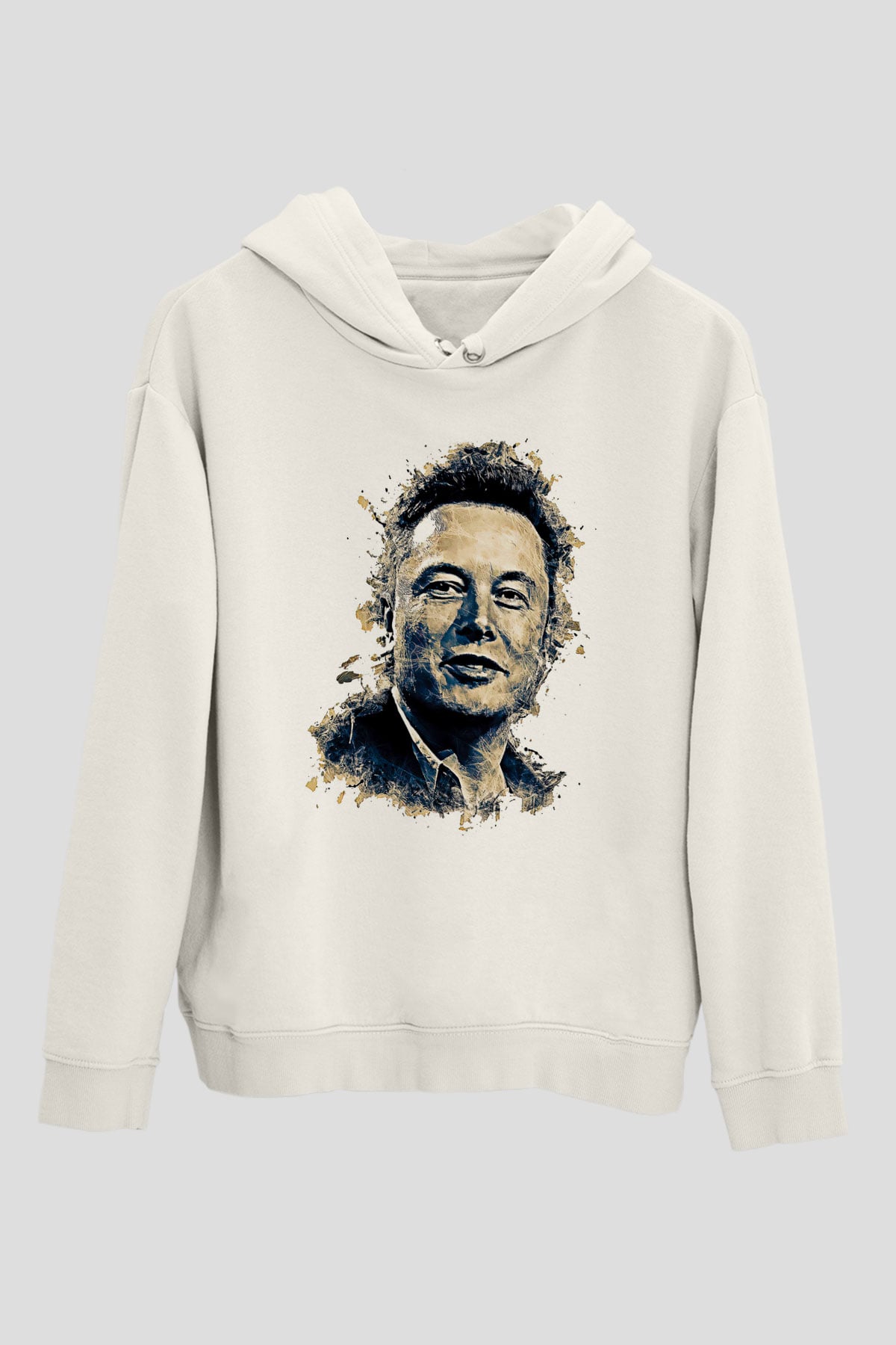Elon Musk Baskılı Beyaz Unisex Kapüşonlu Sweatshirt