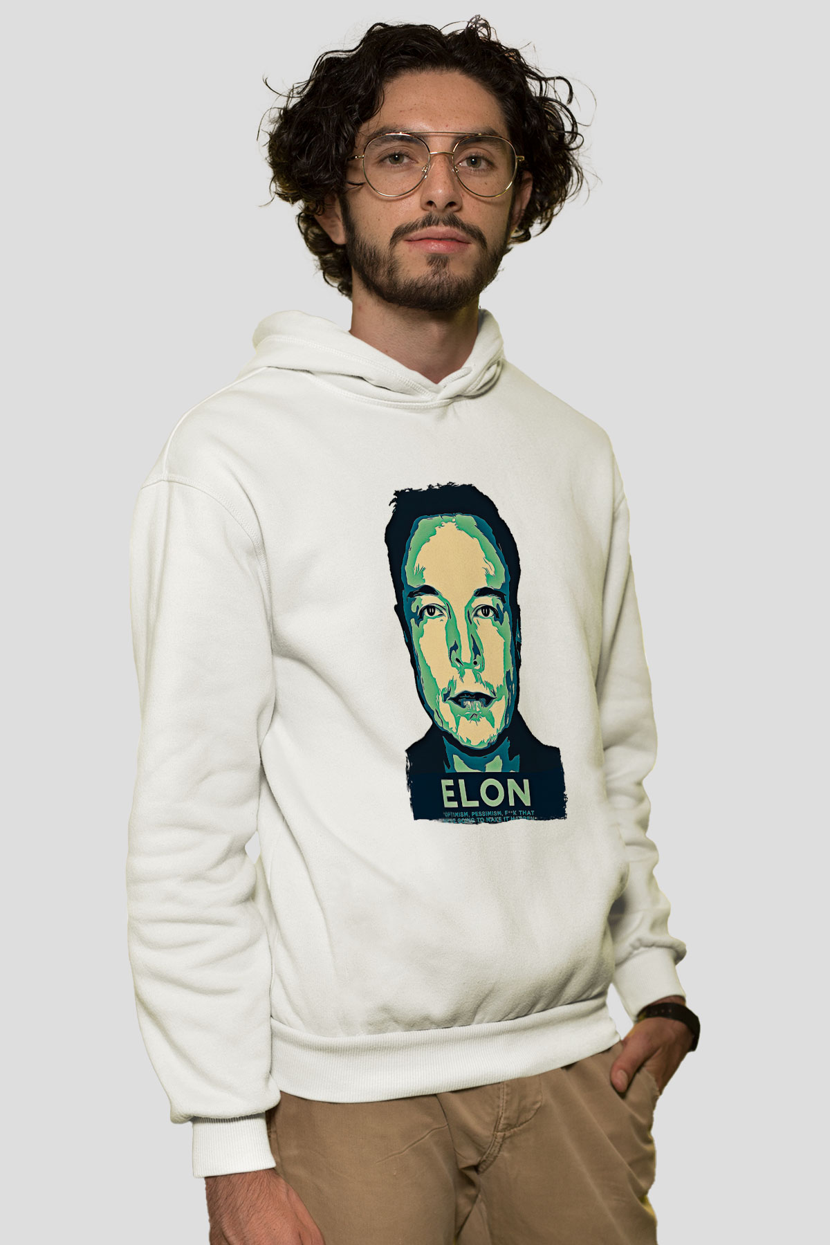 Elon Musk Baskılı Beyaz Unisex Kapüşonlu Sweatshirt