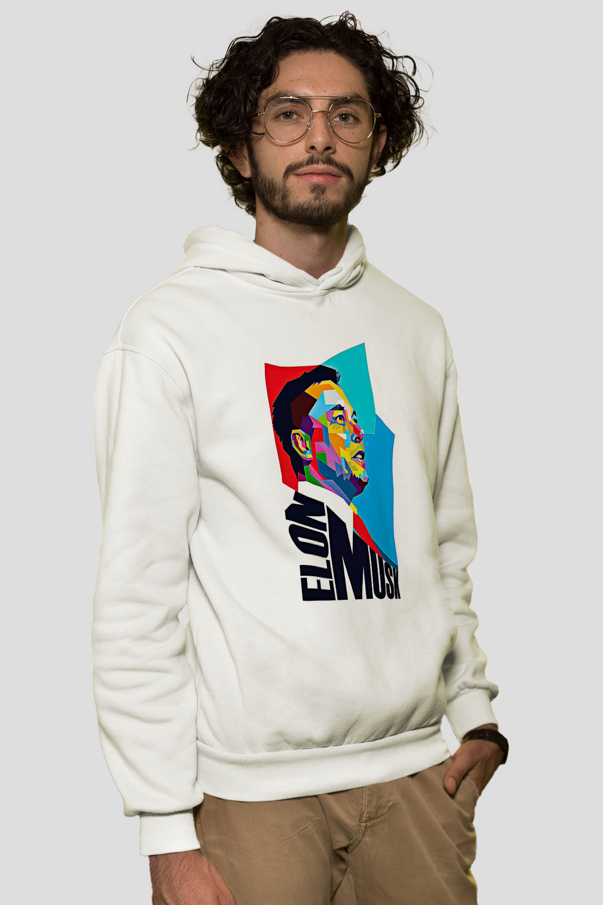 Elon Musk Baskılı Beyaz Unisex Kapüşonlu Sweatshirt