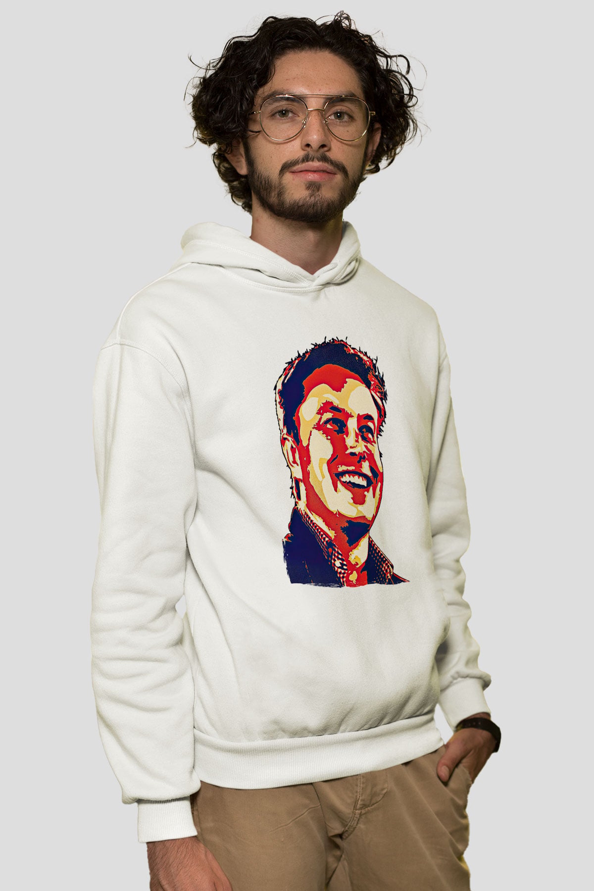 Elon Musk Baskılı Beyaz Unisex Kapüşonlu Sweatshirt