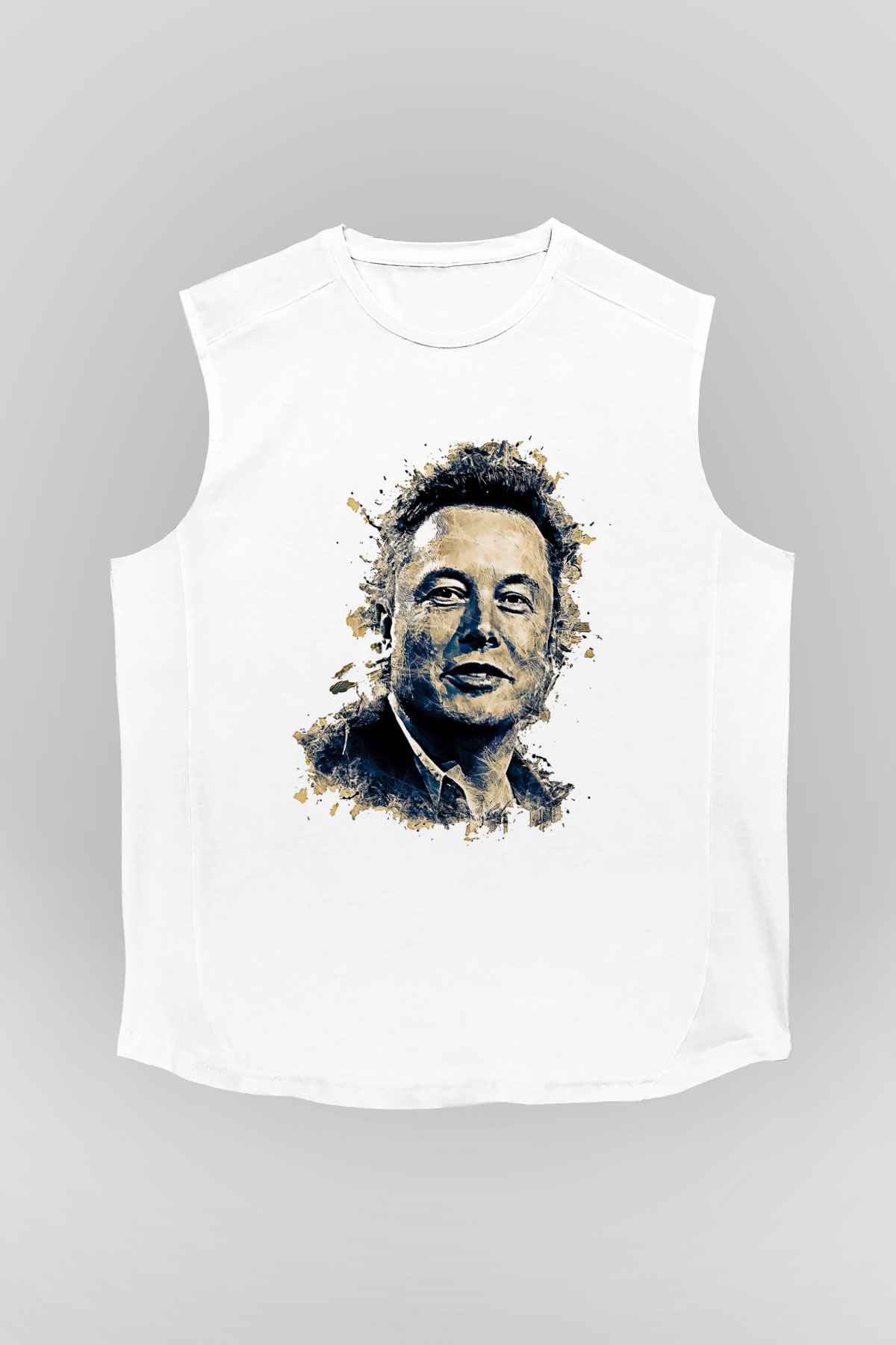Elon Musk Baskılı Beyaz Unisex Kolsuz Tişört - Tshirt