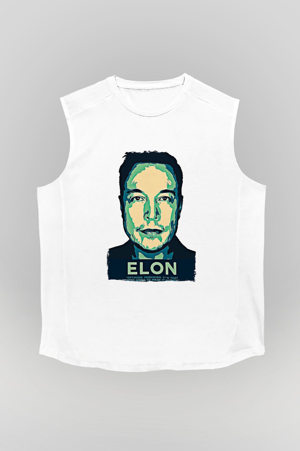 Elon Musk Baskılı Beyaz Unisex Kolsuz Tişört - Tshirt
