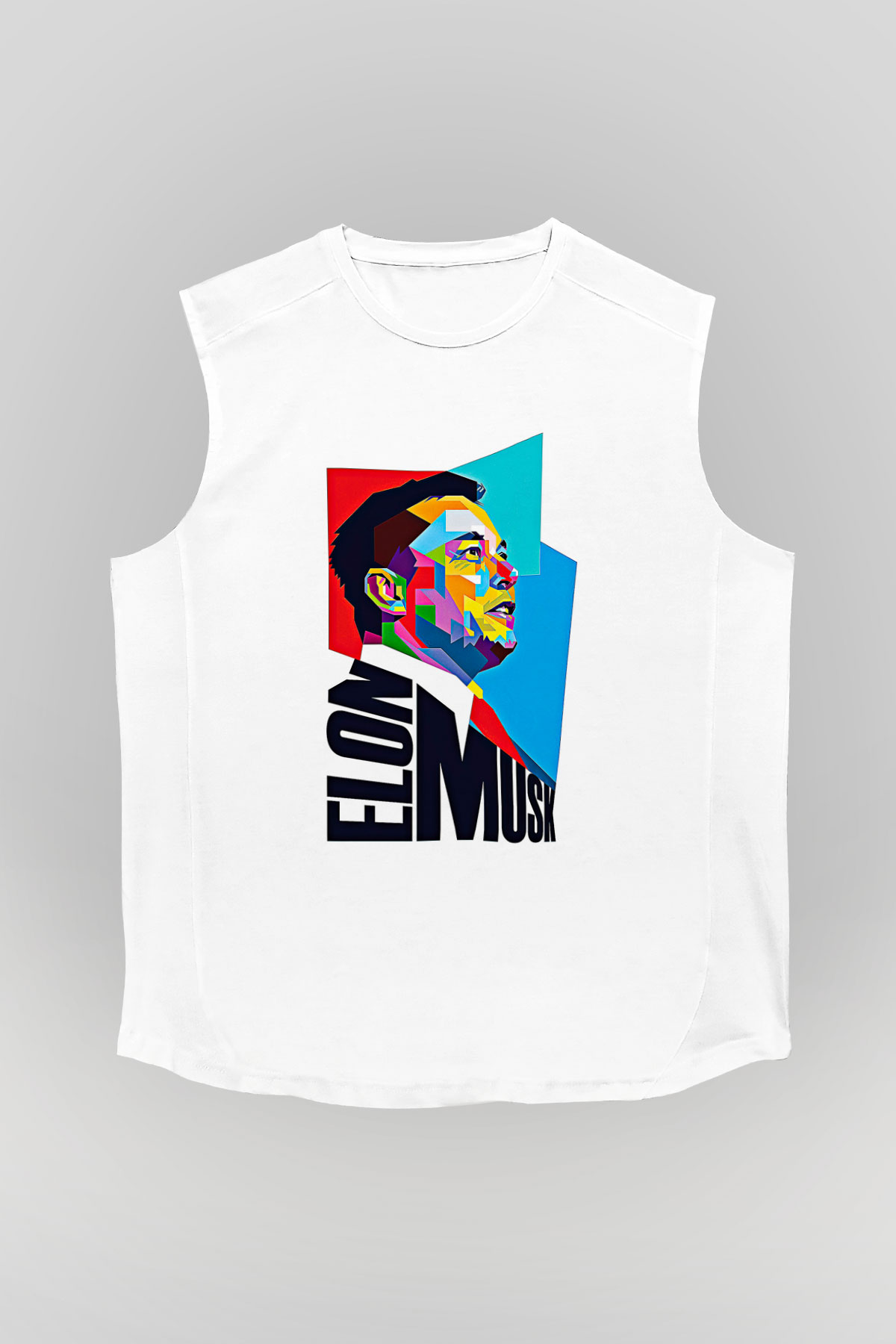 Elon Musk Baskılı Beyaz Unisex Kolsuz Tişört - Tshirt