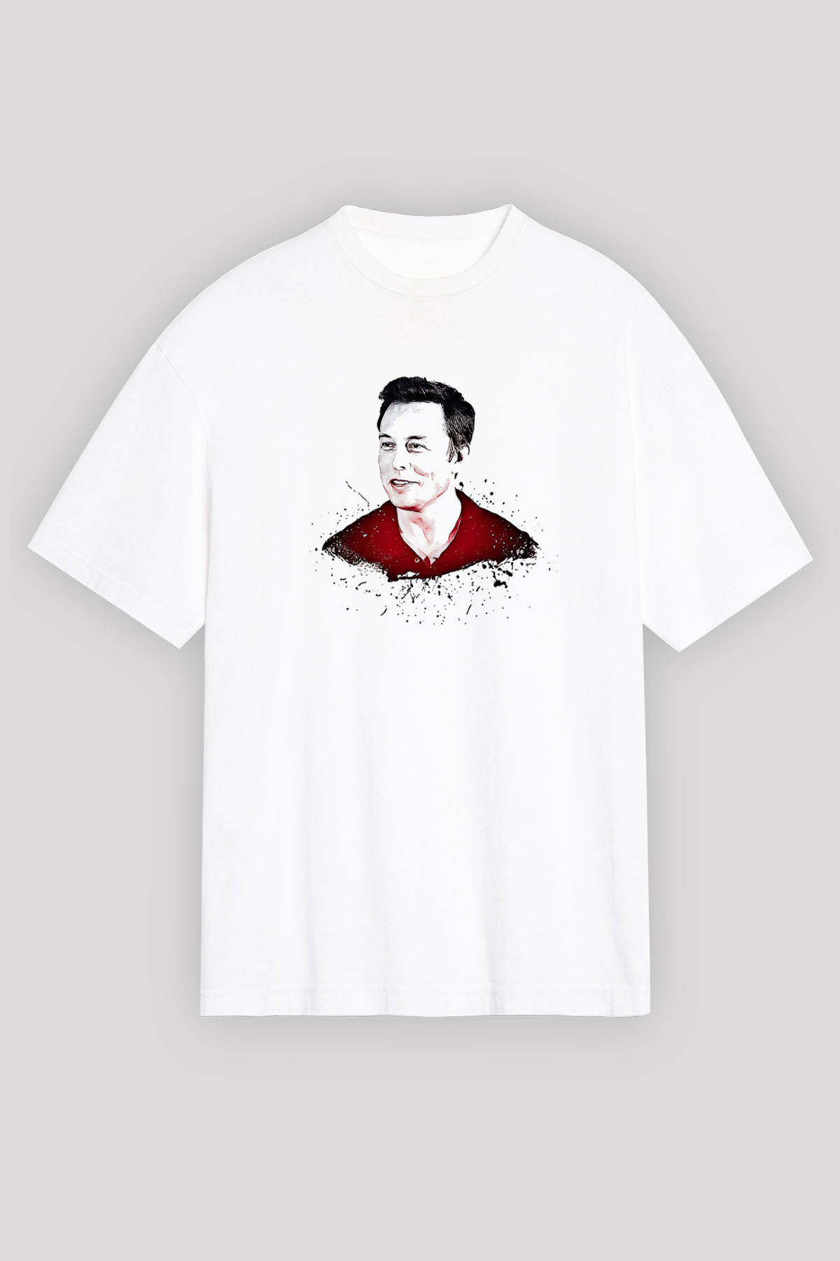 Elon Musk Baskılı Beyaz Unisex Oversize Tişört - Tshirt