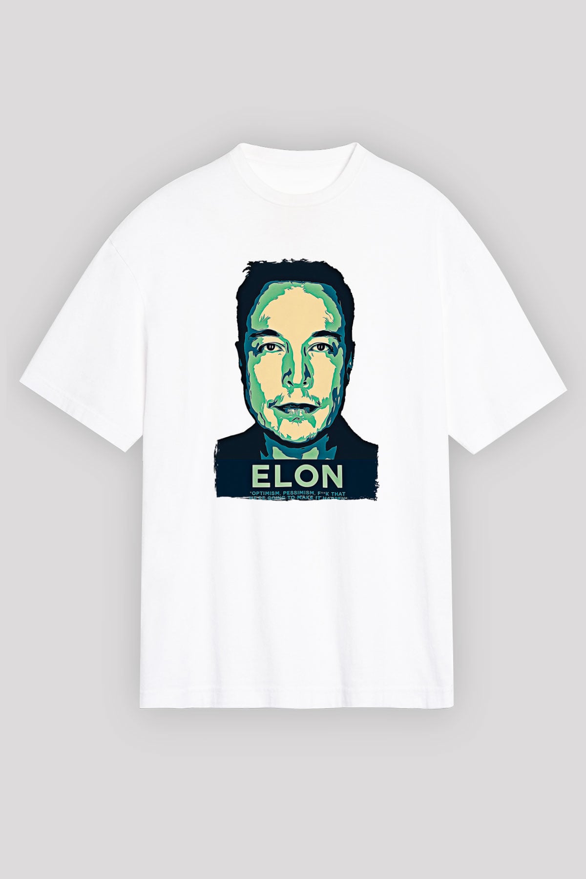 Elon Musk Baskılı Beyaz Unisex Oversize Tişört - Tshirt