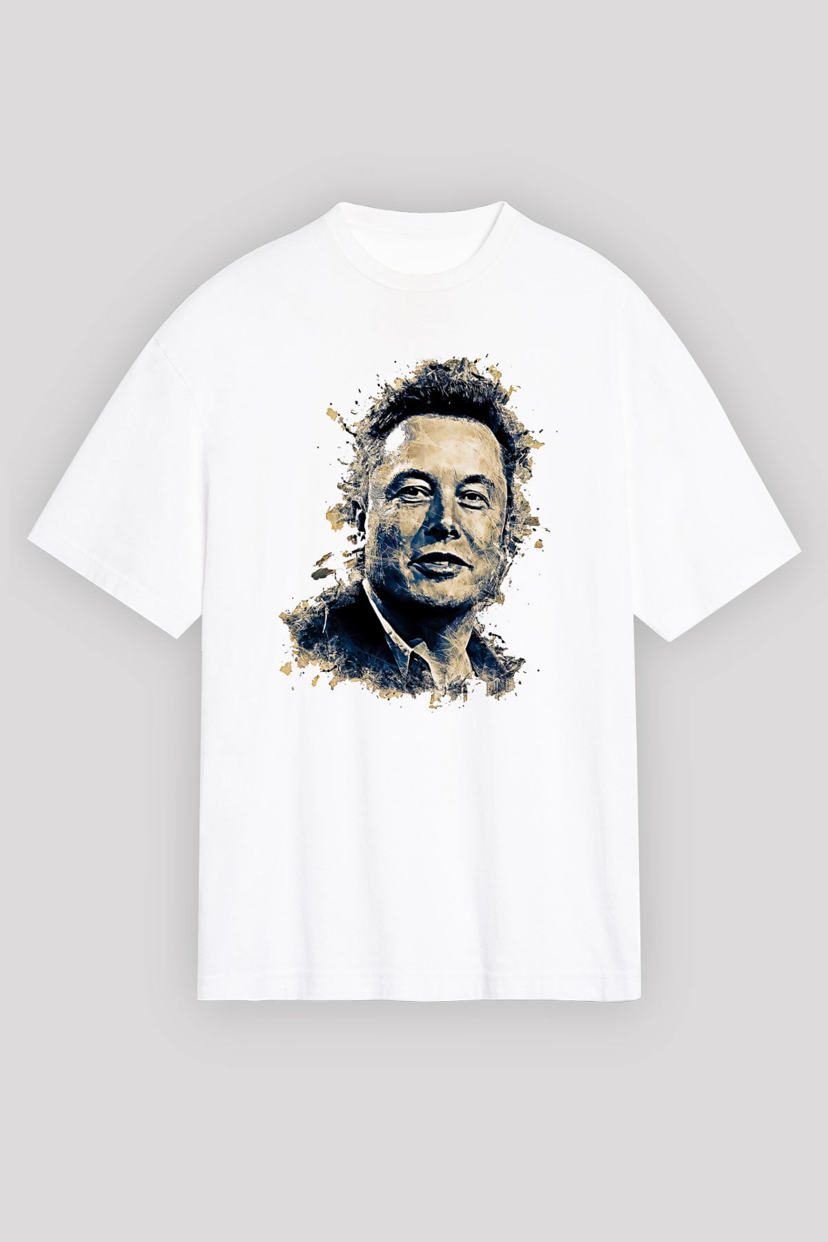 Elon Musk Baskılı Beyaz Unisex Oversize Tişört - Tshirt