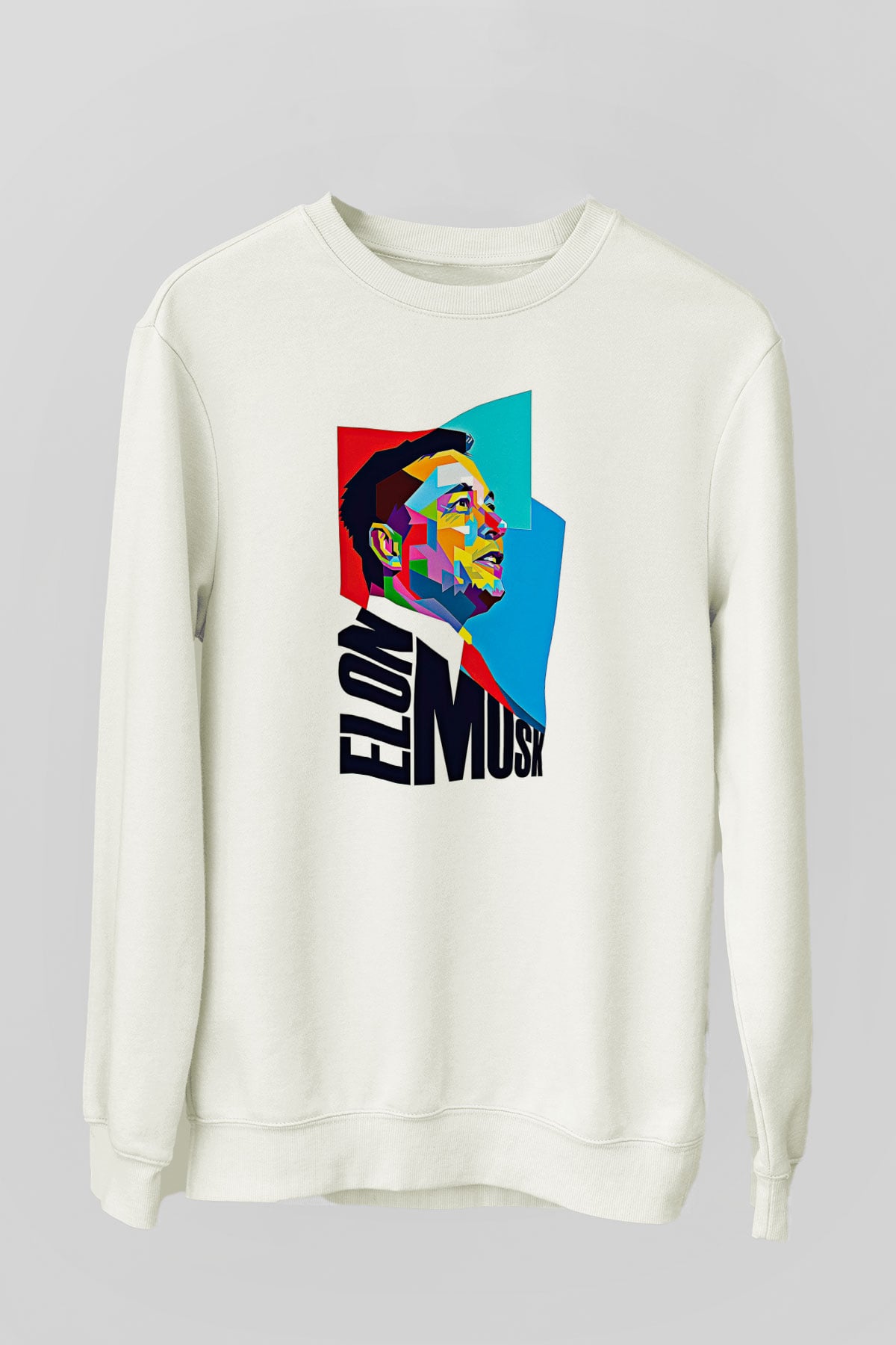 Elon Musk Baskılı Beyaz Unisex Sweatshirt