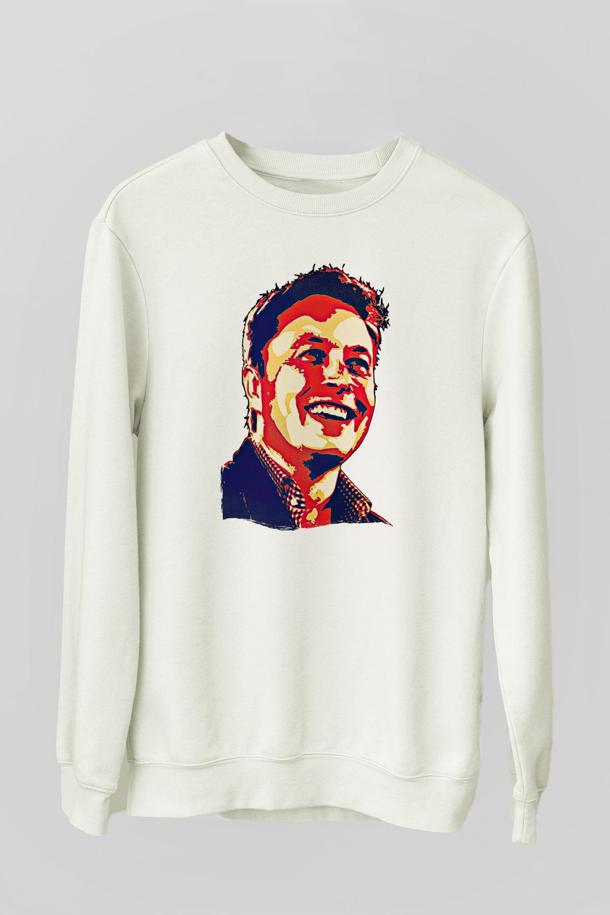 Elon Musk Baskılı Beyaz Unisex Sweatshirt