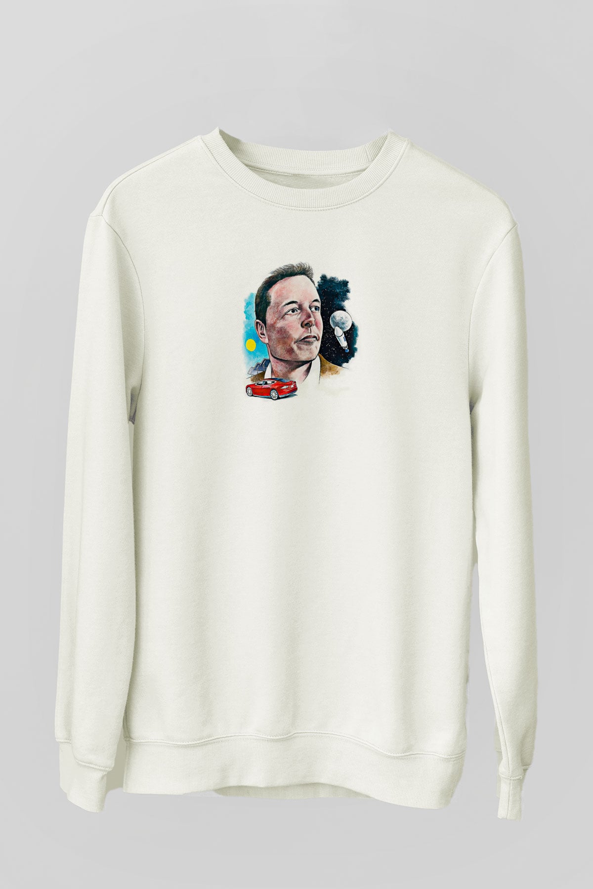 Elon Musk Baskılı Beyaz Unisex Sweatshirt