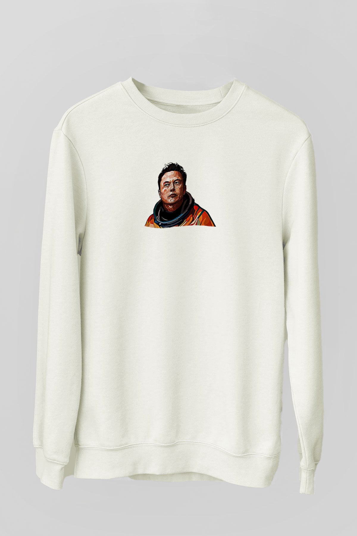 Elon Musk Baskılı Beyaz Unisex Sweatshirt