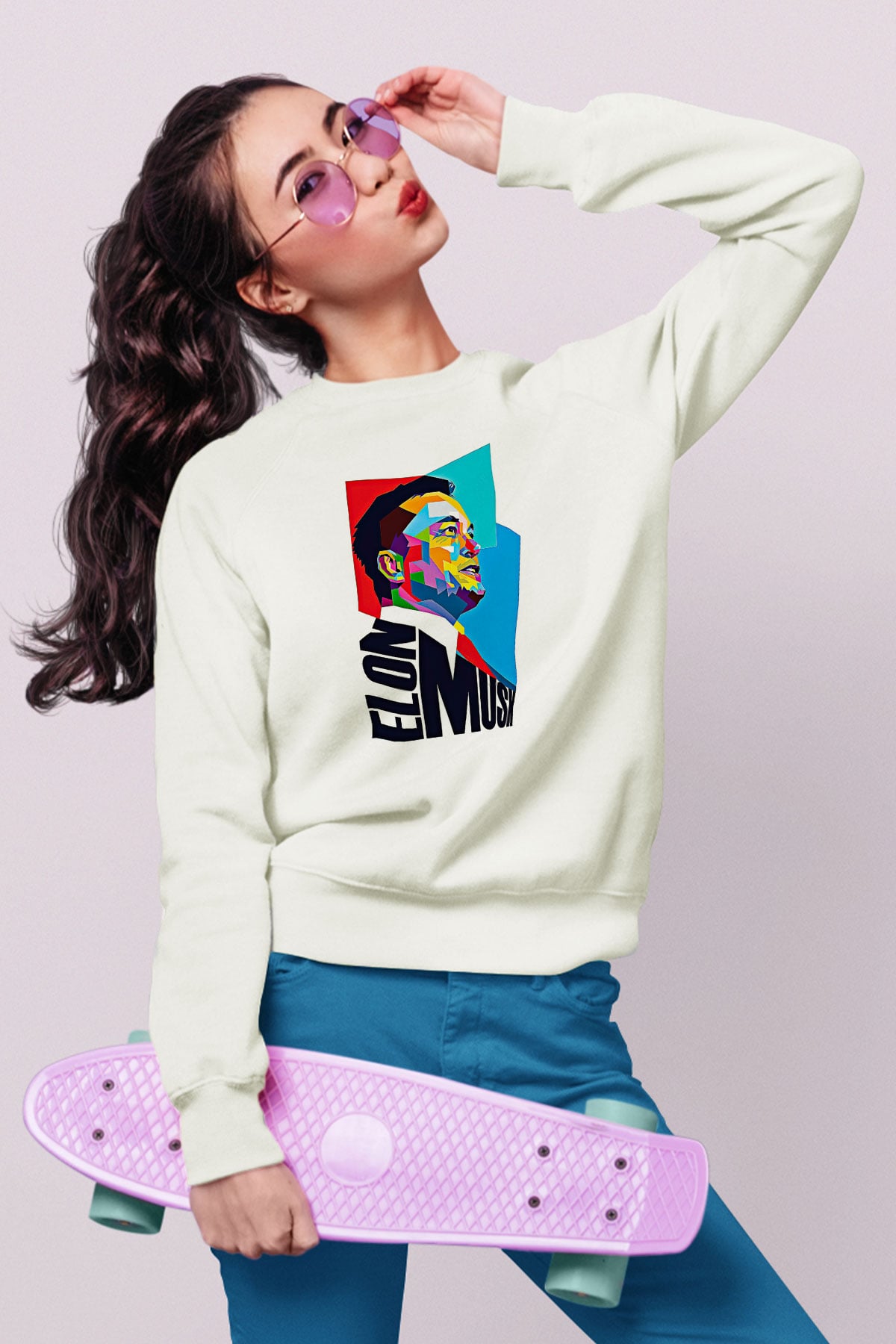 Elon Musk Baskılı Beyaz Unisex Sweatshirt
