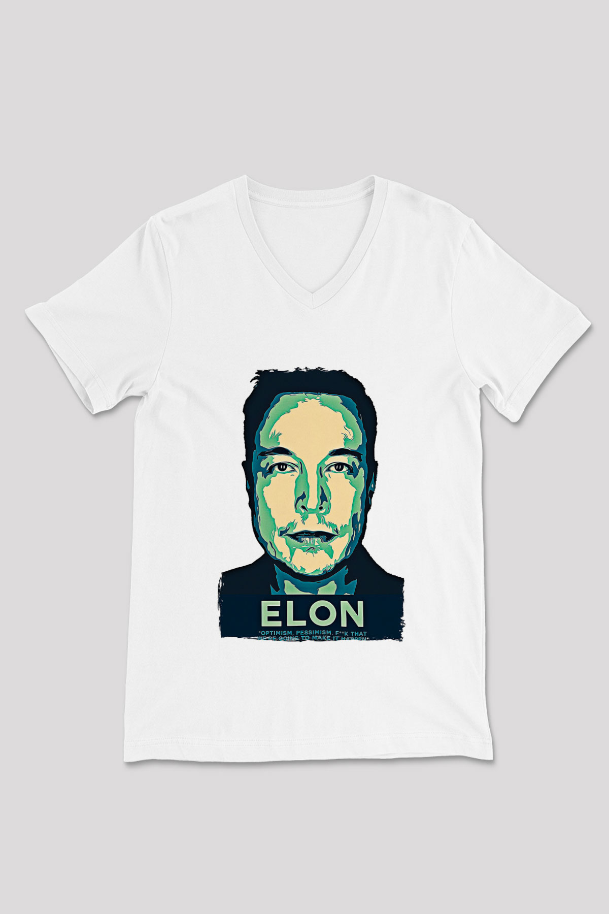Elon Musk Baskılı Beyaz Unisex V Yaka Tişört - Tshirt