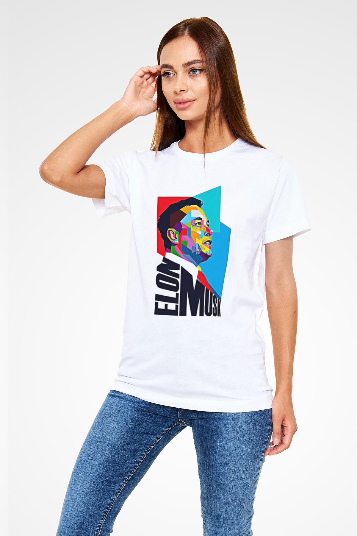 Elon Musk Baskılı Unisex Beyaz Tişört - Tshirt