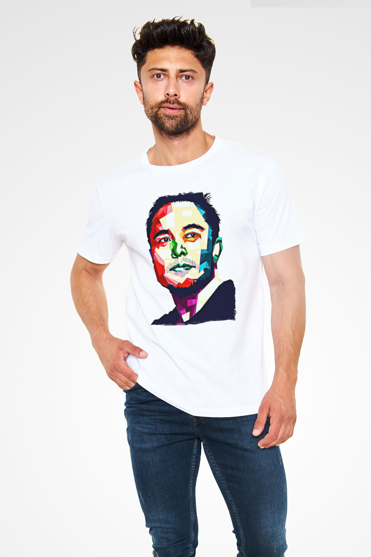 Elon Musk Baskılı Unisex Beyaz Tişört - Tshirt