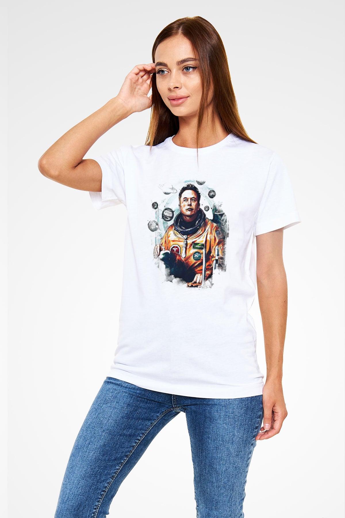 Elon Musk Baskılı Unisex Beyaz Tişört - Tshirt