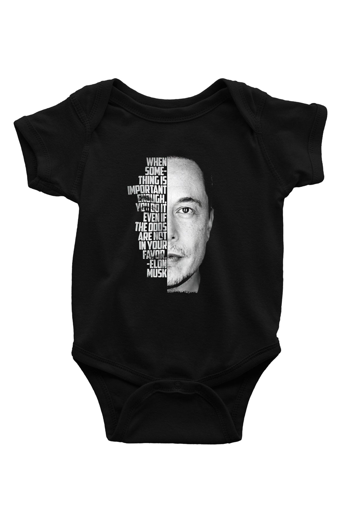 Elon Musk Baskılı Unisex Siyah Bebek Body - Zıbın