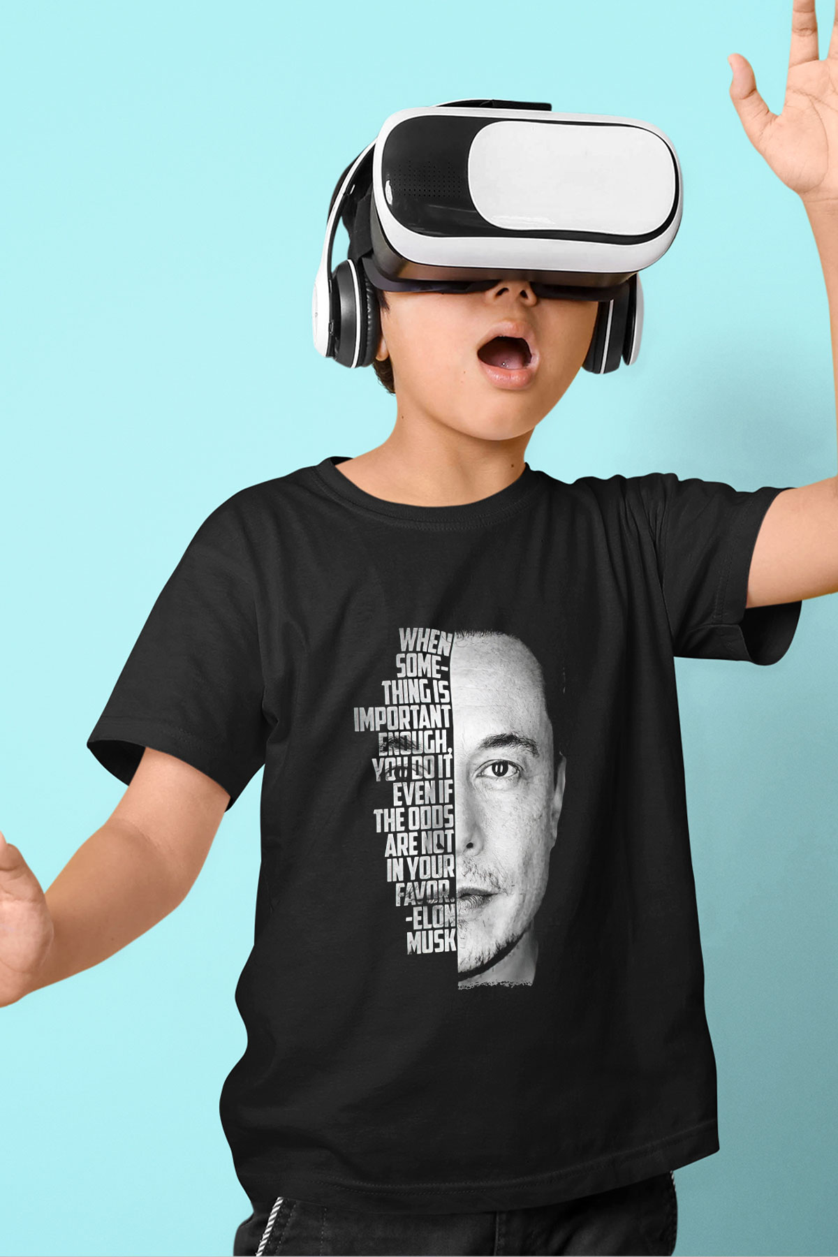 Elon Musk Baskılı Unisex Siyah Çocuk Tişört - Tshirt