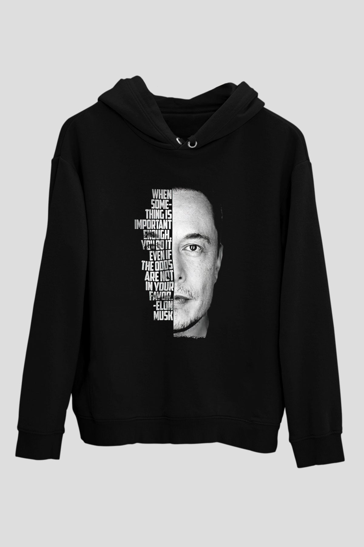 Elon Musk Baskılı Unisex Siyah Kapüşonlu Sweatshirt