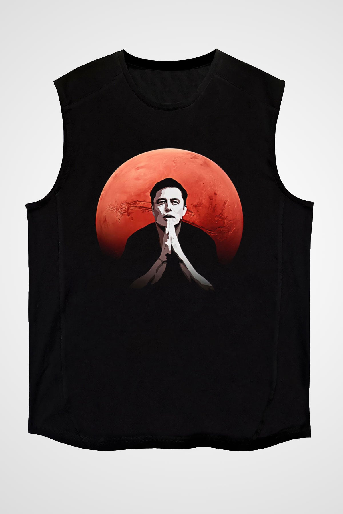 Elon Musk Baskılı Unisex Siyah Kolsuz Tişört - Tshirt
